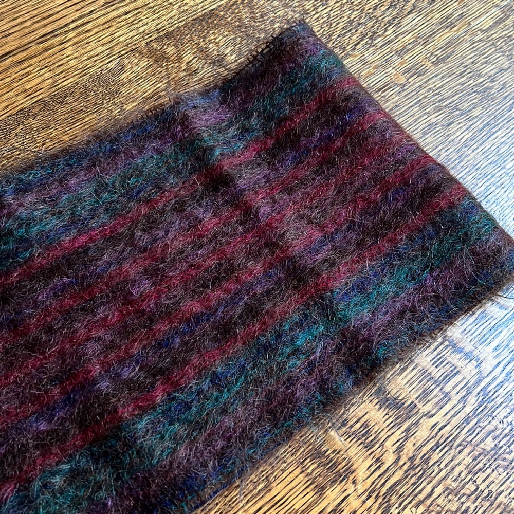 Mohair Knit Scarf, Vintage Striped Winter Shawl Scarf, Soft Wool, Plum Burgundy - Picture 8 of 8